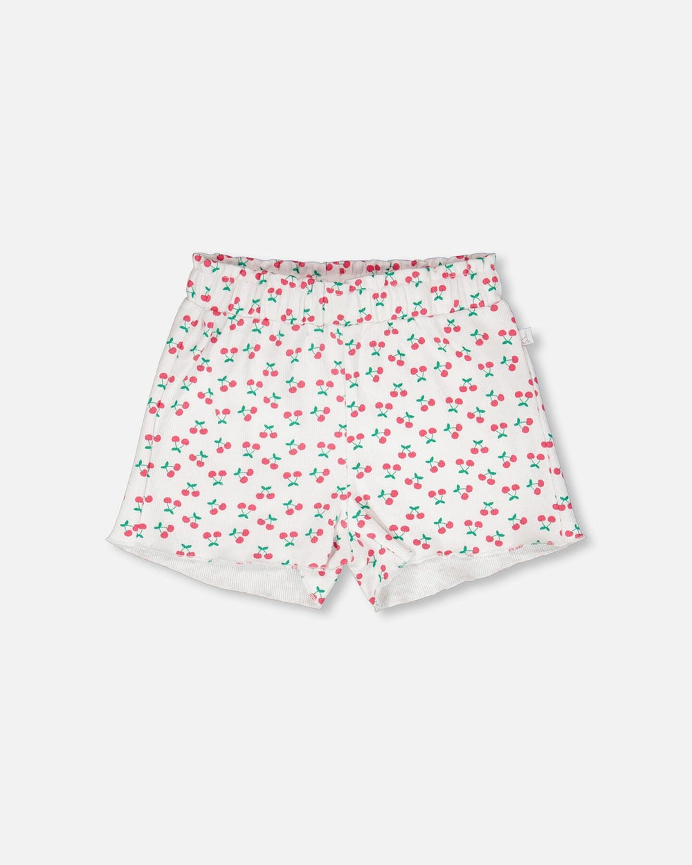 Shorts en côtes blancs imprimés de cerises 