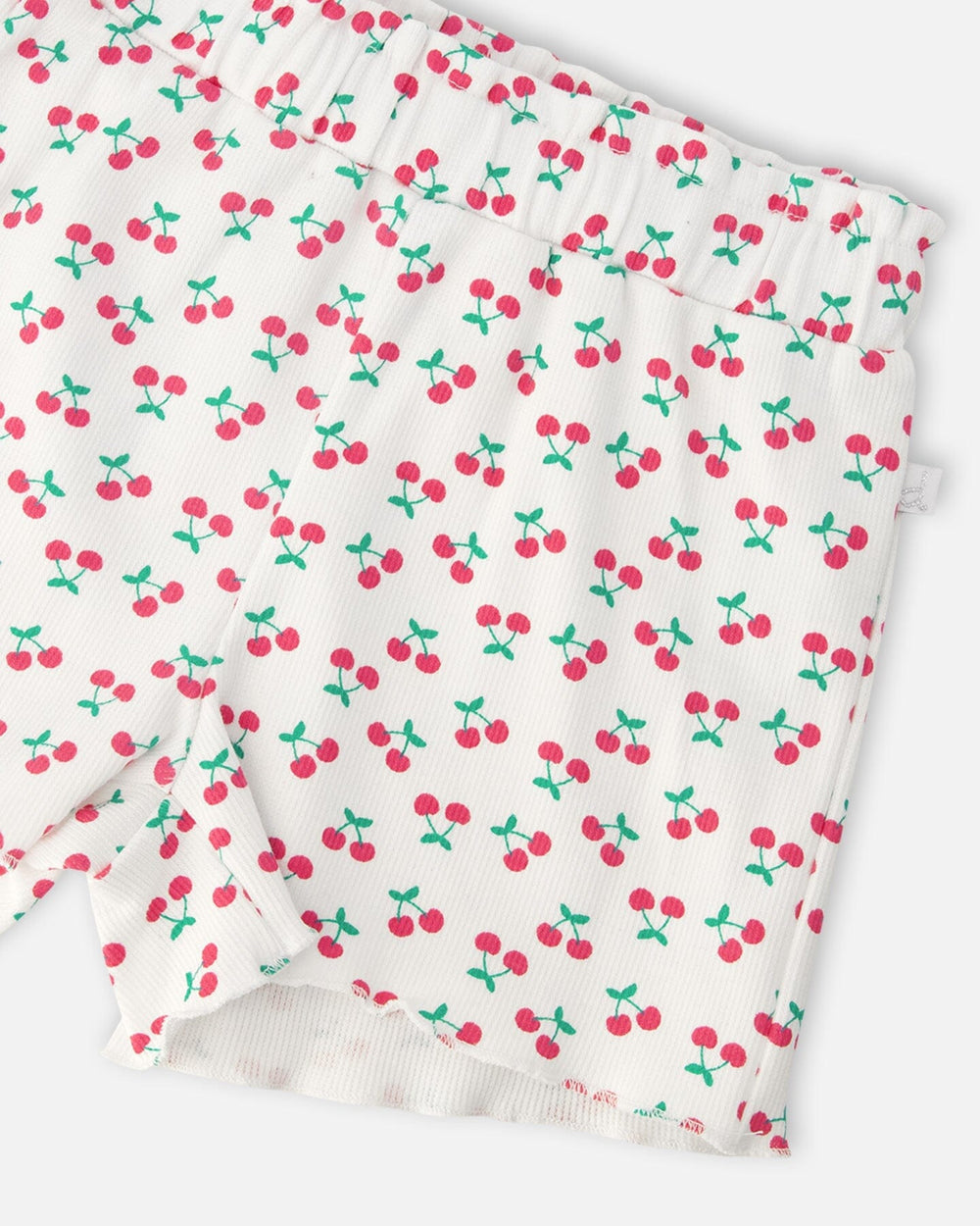 Shorts en côtes blancs imprimés de cerises 