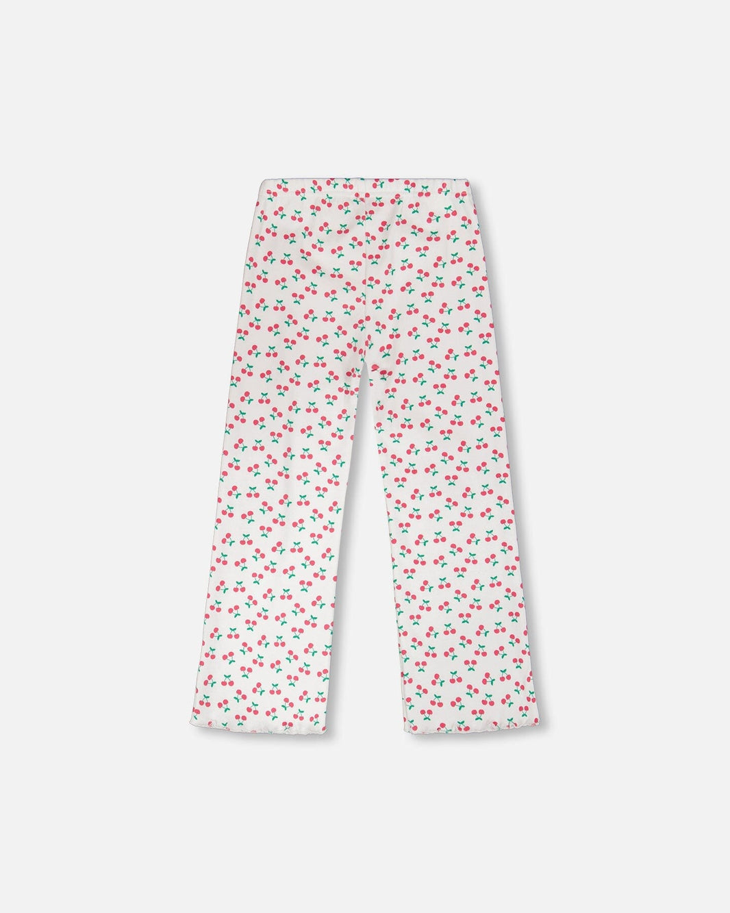 Rib Flare Leg Leggings White Printed Cherries 