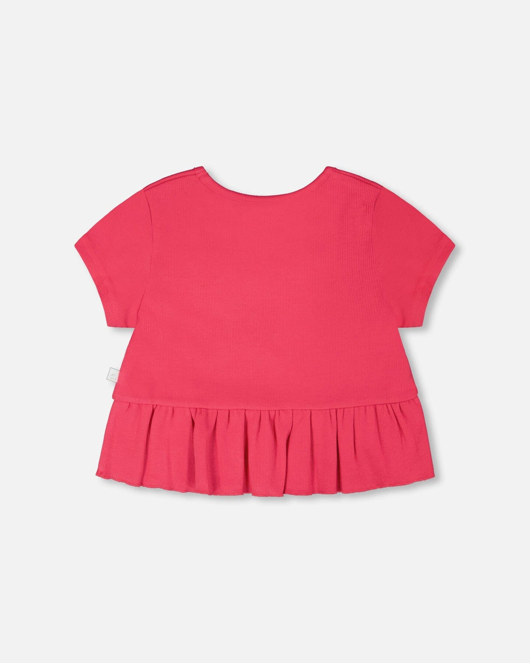 Rib Crop T-Shirt With Frill Pink 