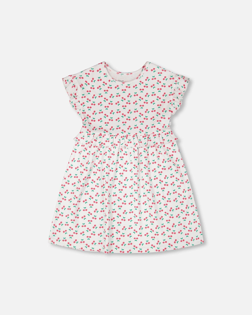 Cotton Rib Dress White Printed Cherries 