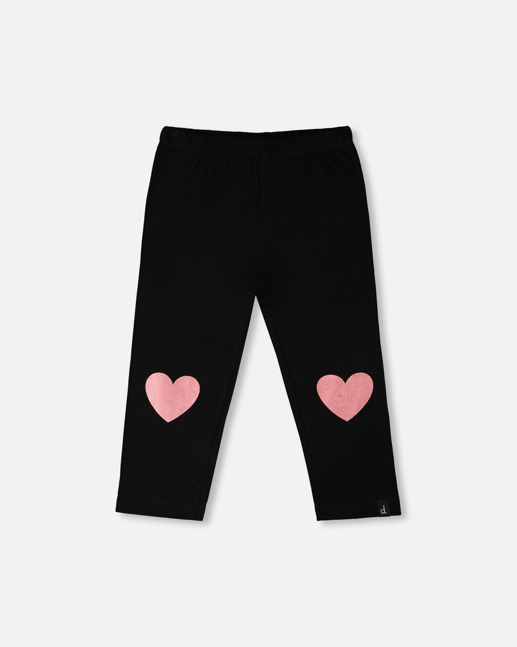 Organic Cotton Jersey Capri Black With Knee Foil Heart Print 