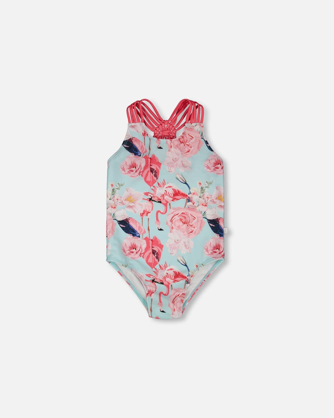 One-Piece Swimsuit Blue Flamingo Print 