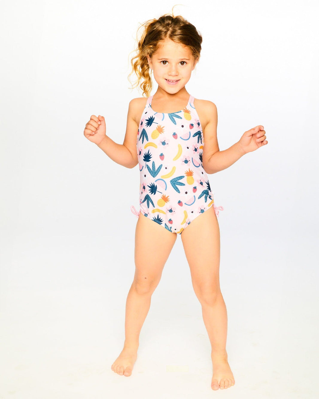 One-Piece Swimsuit Pink Printed Fruits 