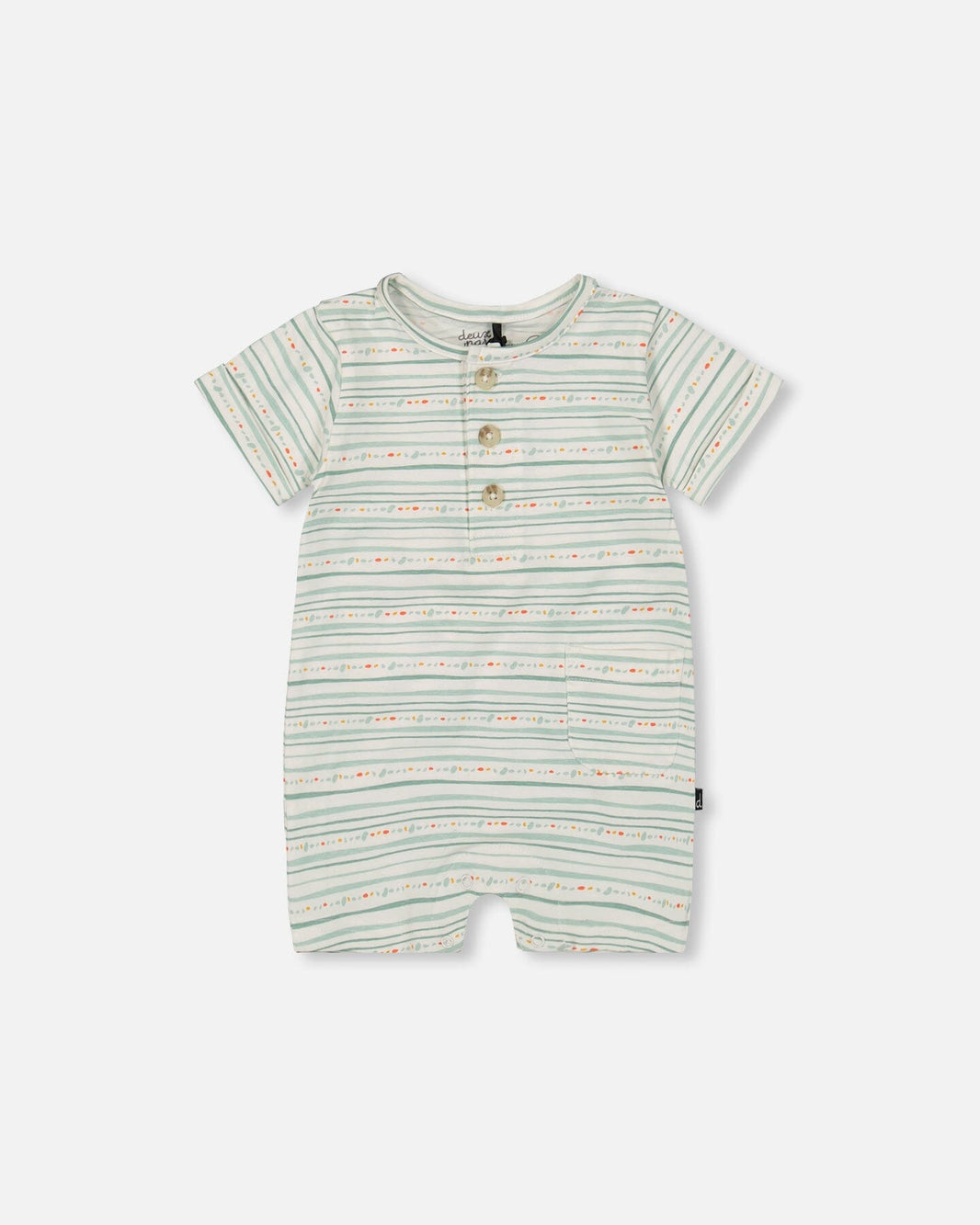 Organic Cotton Romper White Printed Mint Green Lines 