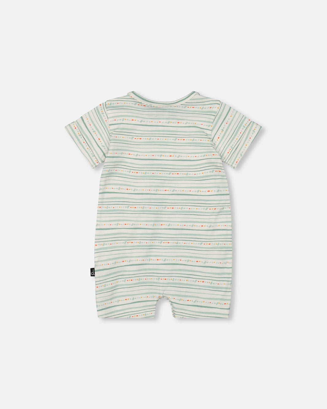 Organic Cotton Romper White Printed Mint Green Lines 