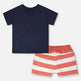 Ensemble T-shirt et short en coton bio à rayures bleues et brique 