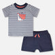 Ensemble T-shirt et short en coton bio à rayures bleues et bleu 