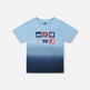 T-shirt à manches courtes en coton biologique dégradé bleu 