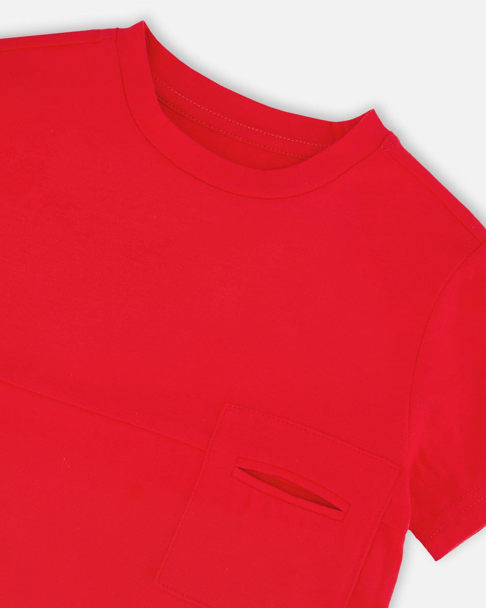 Organic Cotton Colorblock Jersey T-Shirt With Chest Pocket Rouge 