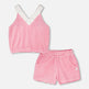 Ensemble Haut et Short en Éponge Rayée Blanc et Rose 