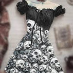 Halloween 3D Skull Print Women's Short Sleeve A- Line Skirt - EX-STOCK Canada