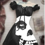 Halloween 3D Skull Print Women's Short Sleeve A- Line Skirt - EX-STOCK Canada