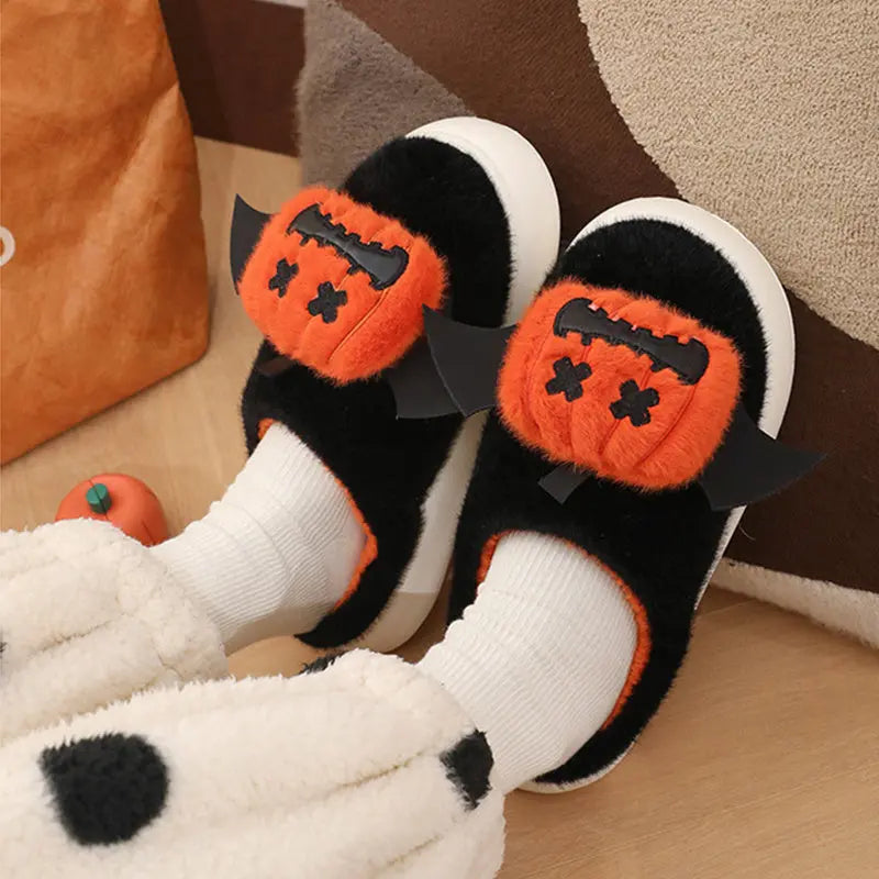 Halloween Cartoon Funny Pumpkin Slippers With Small Wings Design Indoor Non-slip Bedroom Floor Cotton Slipper Winter House Shoes Couple - EX-STOCK Canada