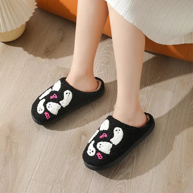 Halloween Cartoon Ghost Cotton Slippers For Women Indoor Non-slip Bedroom Floor Slipper Winter House Shoes - EX-STOCK Canada