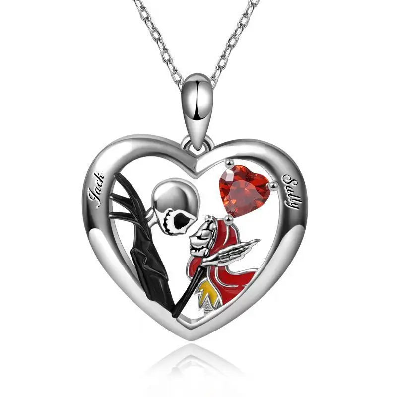 Halloween Heart-shaped Skull Necklace With Rhinestones Couple Love Clavicle Necklace Men And Women Jewelry Accessories - EX-STOCK Canada
