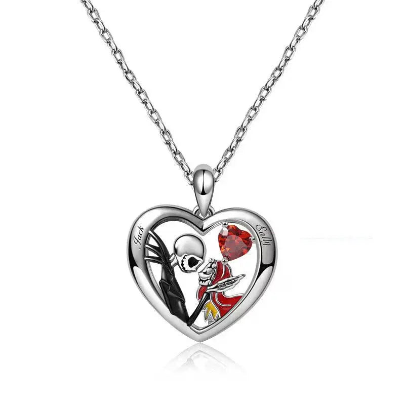Halloween Heart-shaped Skull Necklace With Rhinestones Couple Love Clavicle Necklace Men And Women Jewelry Accessories - EX-STOCK Canada