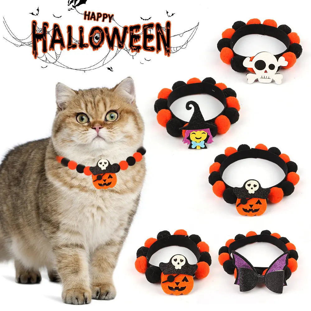 Halloween Pet Fur Ball Collar Pumpkin Accessories - EX-STOCK Canada