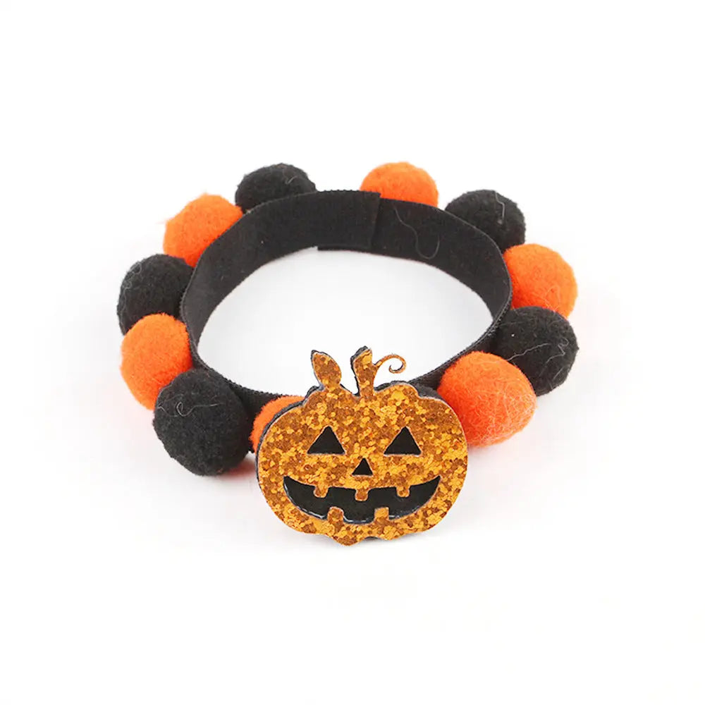 Halloween Pet Fur Ball Collar Pumpkin Accessories - EX-STOCK Canada