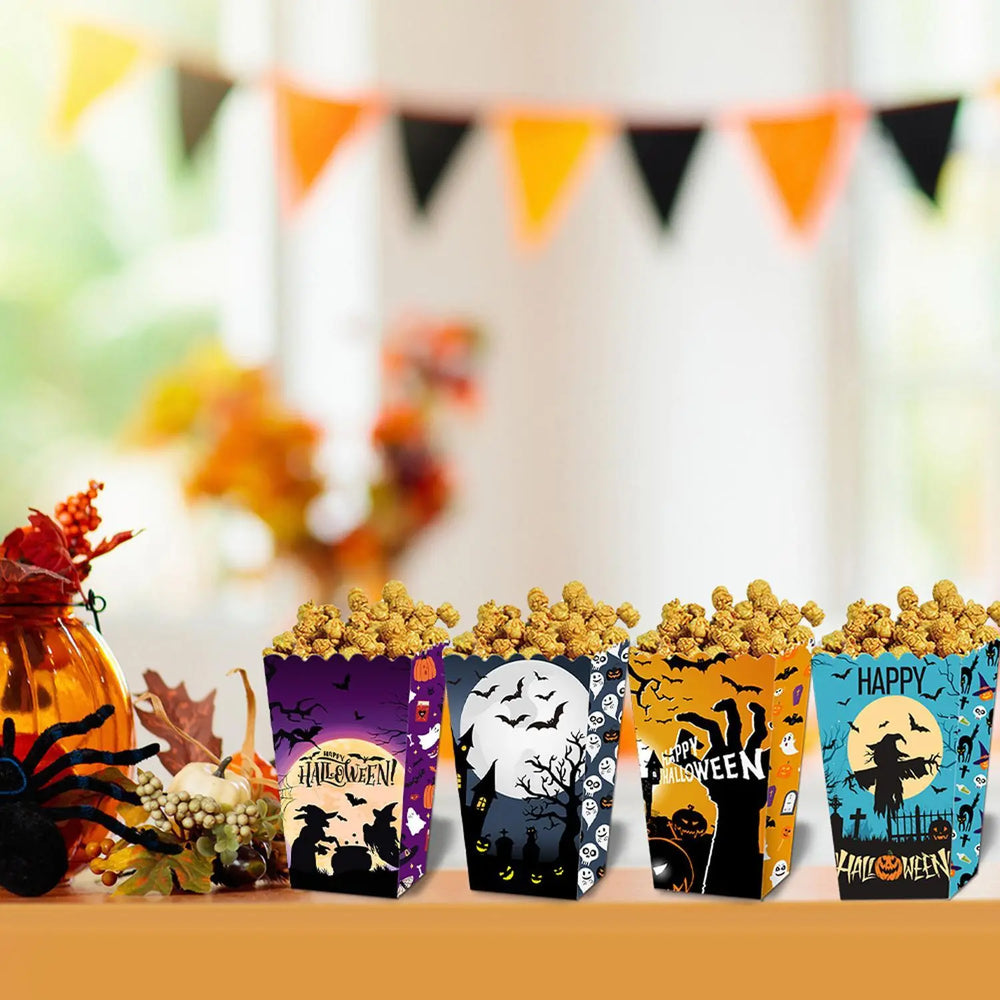 Halloween Popcorn Boxes In 3 Designs. Halloween Party Supplies In 3 Styles, 4 Of Each Style, 12 In Total - EX-STOCK Canada
