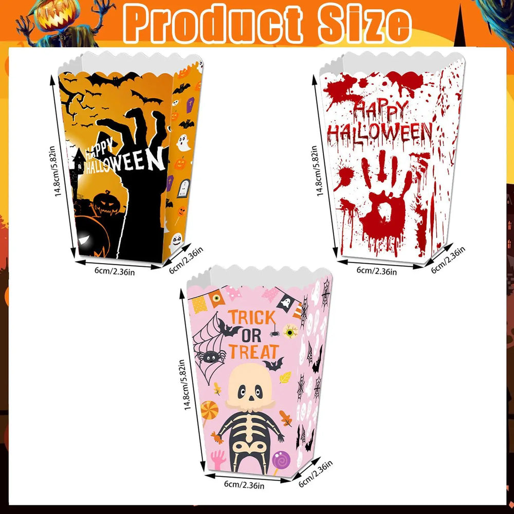 Halloween Popcorn Boxes In 3 Designs. Halloween Party Supplies In 3 Styles, 4 Of Each Style, 12 In Total - EX-STOCK Canada