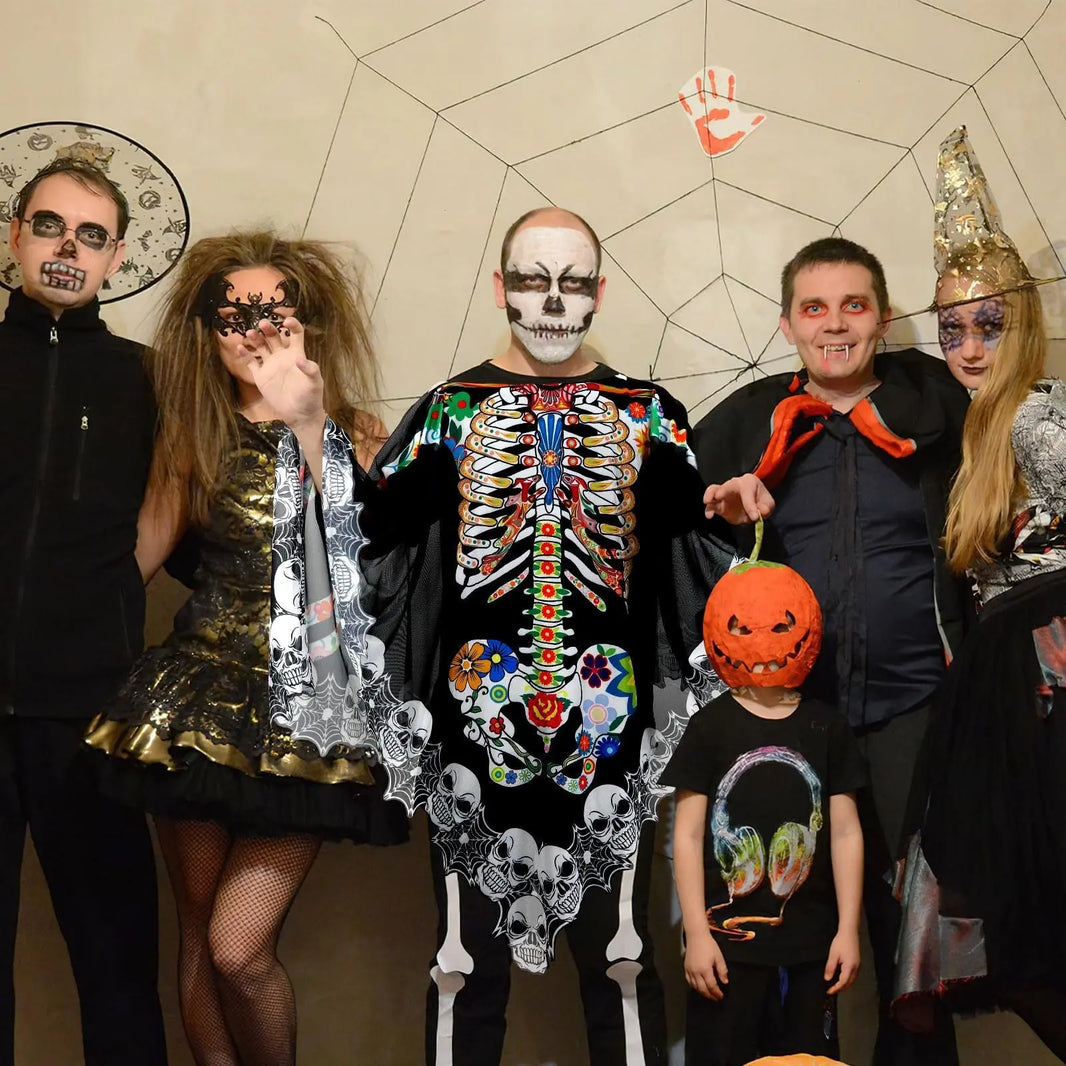 Halloween Skeleton Poncho, Lace Skeleton Halloween Costume Poncho Day Of The Dead Colorful Poncho For Women, 59 Inchx59 Inch-Cannot Be Listed On Amazon Platform - EX-STOCK Canada