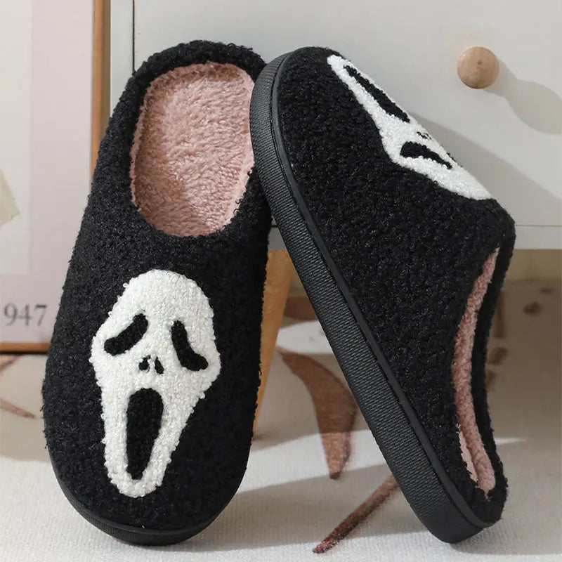 Halloween Skull Cartoon Print Slippers Warm Winter Slippers For Men Women Couple Home Shoes Indoor Cotton Slippers - EX-STOCK Canada