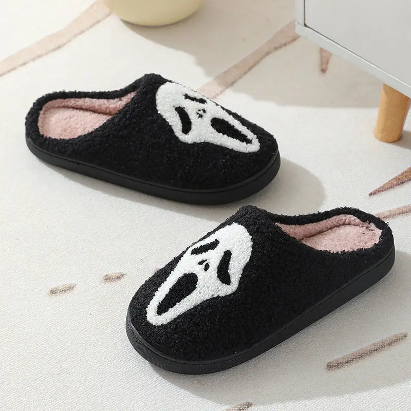 Halloween Skull Cartoon Print Slippers Warm Winter Slippers For Men Women Couple Home Shoes Indoor Cotton Slippers - EX-STOCK Canada