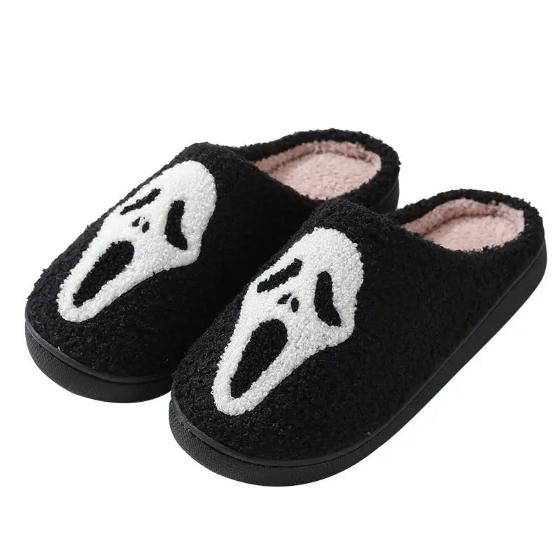 Halloween Skull Cartoon Print Slippers Warm Winter Slippers For Men Women Couple Home Shoes Indoor Cotton Slippers - EX-STOCK Canada
