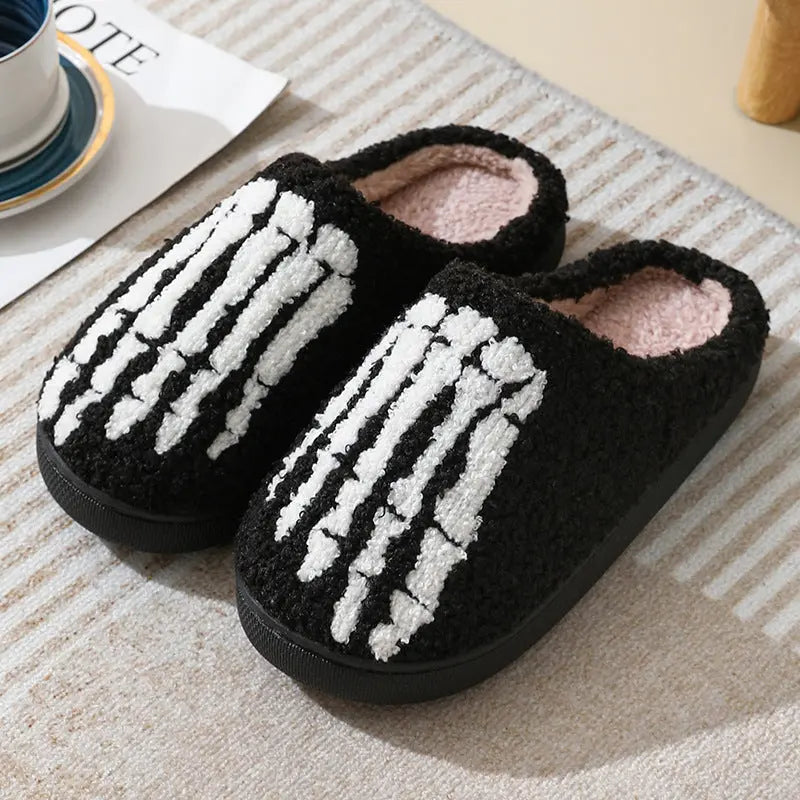 Halloween Skull Cartoon Print Slippers Warm Winter Slippers For Men Women Couple Home Shoes Indoor Cotton Slippers - EX-STOCK Canada