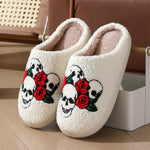 Halloween Skull Rose Slippers Winter Warm Indoor Floor Bedroom Home Slipper For Women - EX-STOCK Canada
