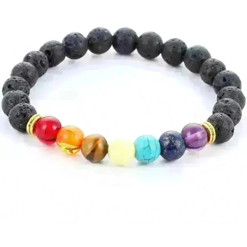 Handmade Black Lava Seven Chakra Healing Balance Beaded Bracelet - EX-STOCK CANADA