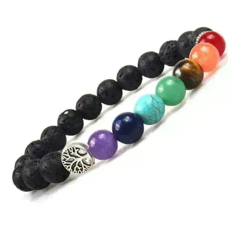 Handmade Black Lava Seven Chakra Healing Balance Beaded Bracelet - EX-STOCK CANADA