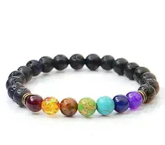 Handmade Black Lava Seven Chakra Healing Balance Beaded Bracelet - EX-STOCK CANADA