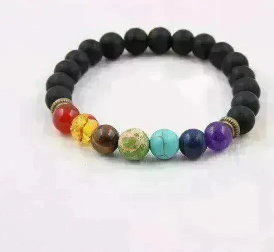 Handmade Black Lava Seven Chakra Healing Balance Beaded Bracelet - EX-STOCK CANADA