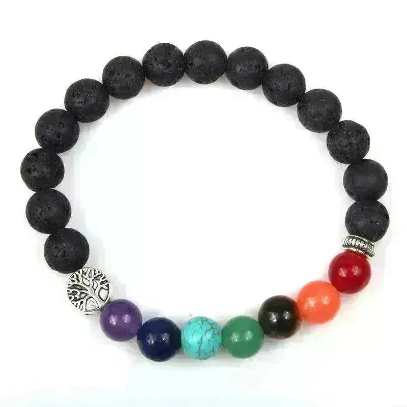 Handmade Black Lava Seven Chakra Healing Balance Beaded Bracelet - EX-STOCK CANADA