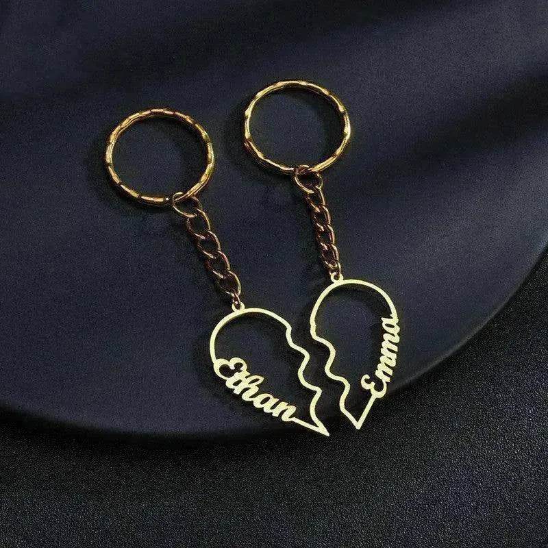 Heart Shape in Two DIY English Letters Stainless Steel Keychain - EX-STOCK Canada