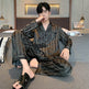 High-grade Ice Silk Men's Pajamas V-neck Thin Trousers Long Sleeve Two-piece Set  EX-STOCK CANADA