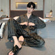 High-grade Ice Silk Men's Pajamas V-neck Thin Trousers Long Sleeve Two-piece Set  EX-STOCK CANADA