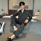 High-grade Ice Silk Men's Pajamas V-neck Thin Trousers Long Sleeve Two-piece Set  EX-STOCK CANADA