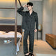 High-grade Ice Silk Men's Pajamas V-neck Thin Trousers Long Sleeve Two-piece Set  EX-STOCK CANADA