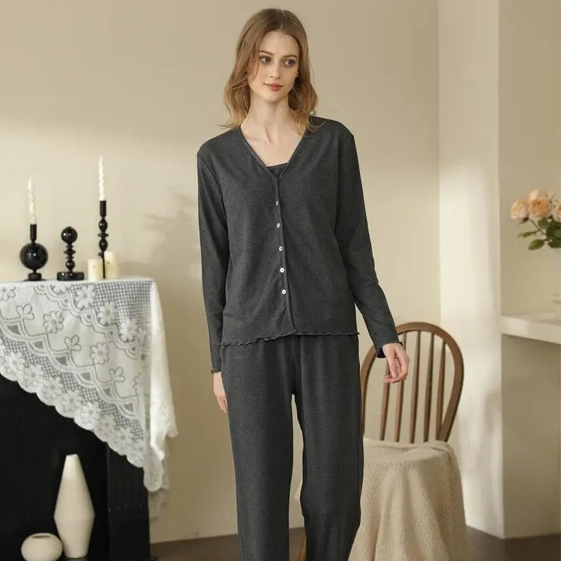 Homewear With Braces Cardigan French Style Three-piece Pajamas For Women - EX-STOCK Canada
