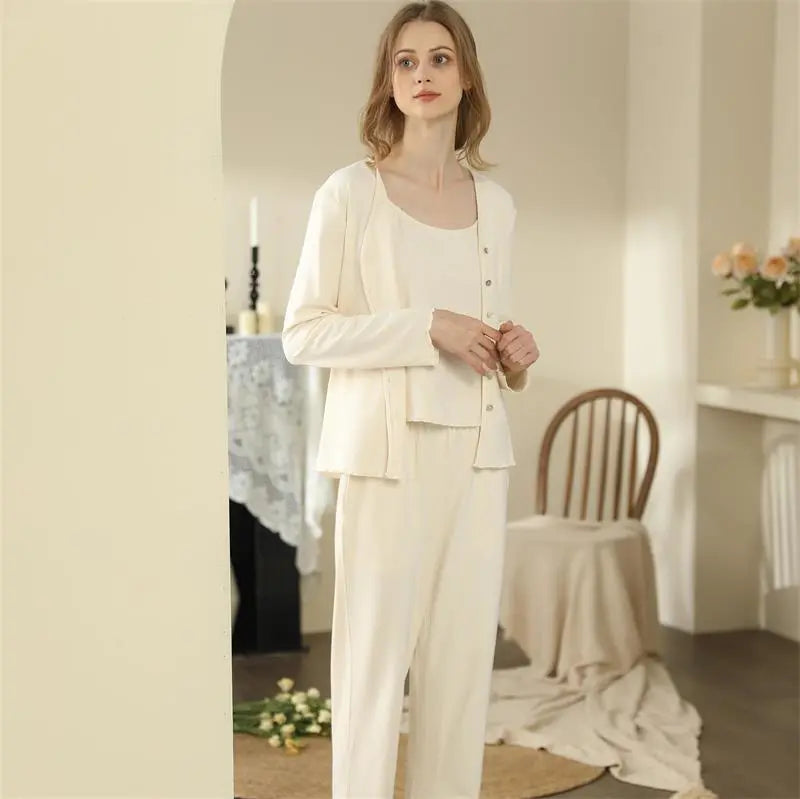 Homewear With Braces Cardigan French Style Three-piece Pajamas For Women - EX-STOCK Canada