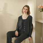 Homewear With Braces Cardigan French Style Three-piece Pajamas For Women - EX-STOCK Canada
