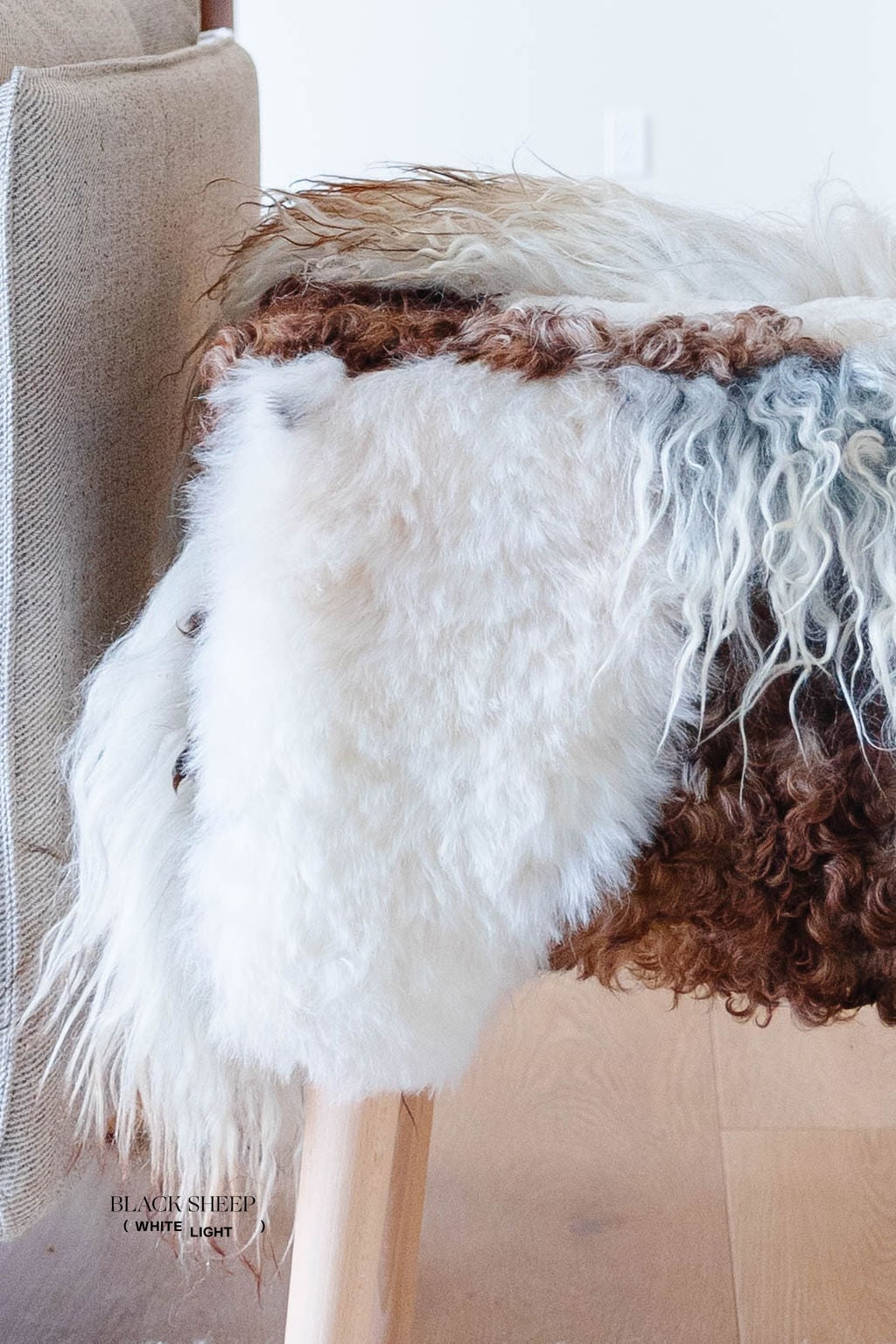VANI - Mélange Sheepskin Stool, curly wool EX-STOCK Canada 