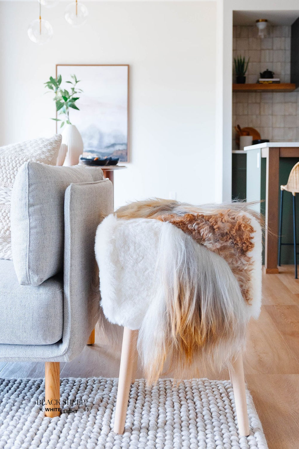 VANI - Mélange Sheepskin Stool, straight wool EX-STOCK Canada 