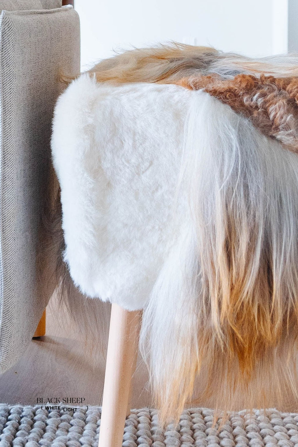 VANI - Mélange Sheepskin Stool, straight wool EX-STOCK Canada 