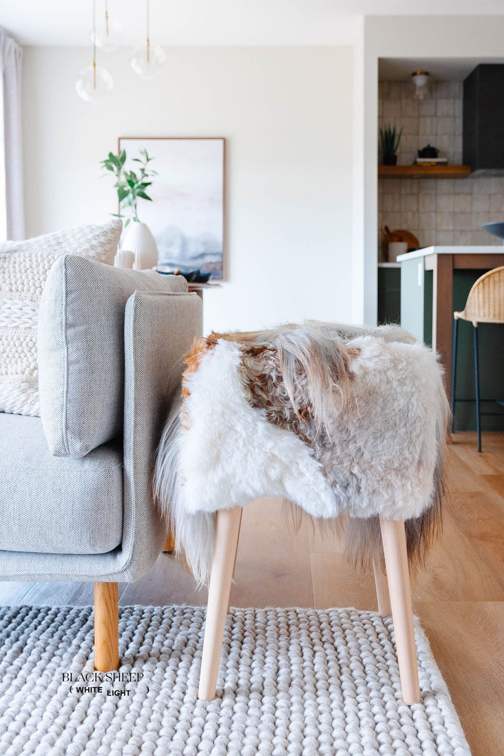 VANI - Mélange Sheepskin Stool, straight wool EX-STOCK Canada 