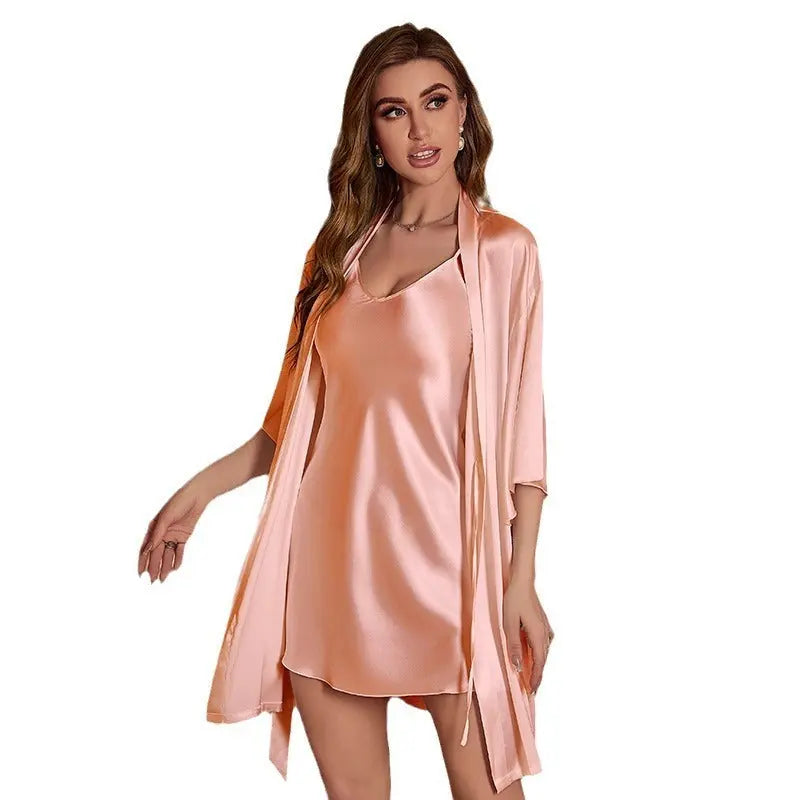 Ice Silk Pajamas For Women Summer Robe Two-piece Sling Sexy - EX-STOCK Canada