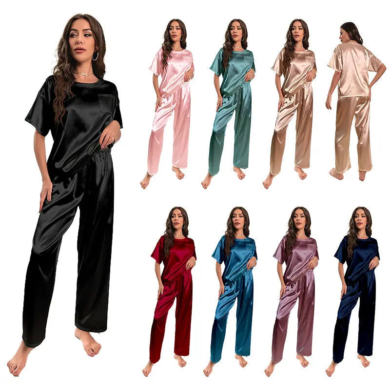 Ice Silk Pajamas For Women Summer Short Sleeve Trousers - EX-STOCK Canada